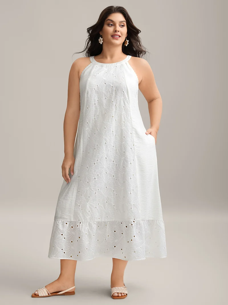 Cotton Lace Detail Tiered Hem Tiered Maxi Dress