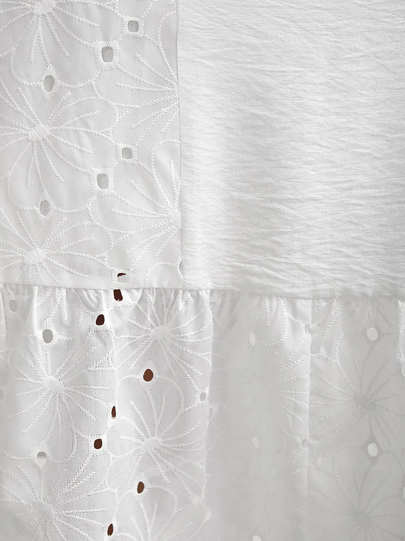 Cotton Lace Detail Tiered Hem Tiered Maxi Dress