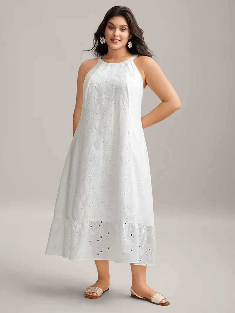 Cotton Lace Detail Tiered Hem Tiered Maxi Dress