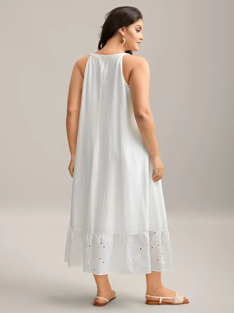 Cotton Lace Detail Tiered Hem Tiered Maxi Dress