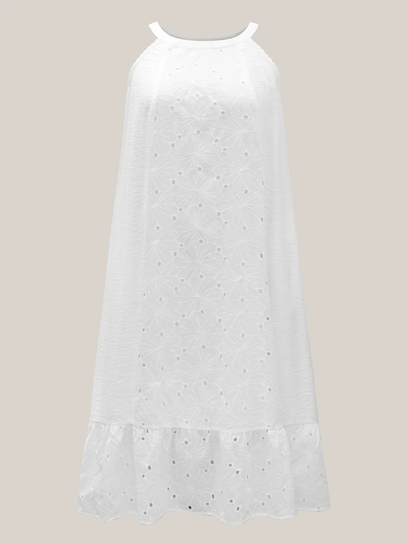 Cotton Lace Detail Tiered Hem Tiered Maxi Dress