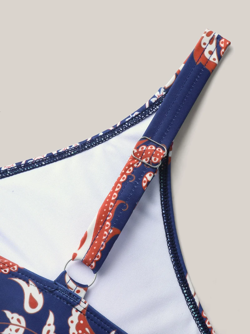 Paisley Print Surplice One-Piece Swimsuit