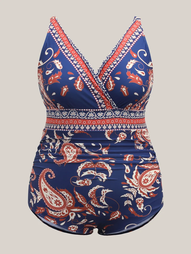 Paisley Print Surplice One-Piece Swimsuit