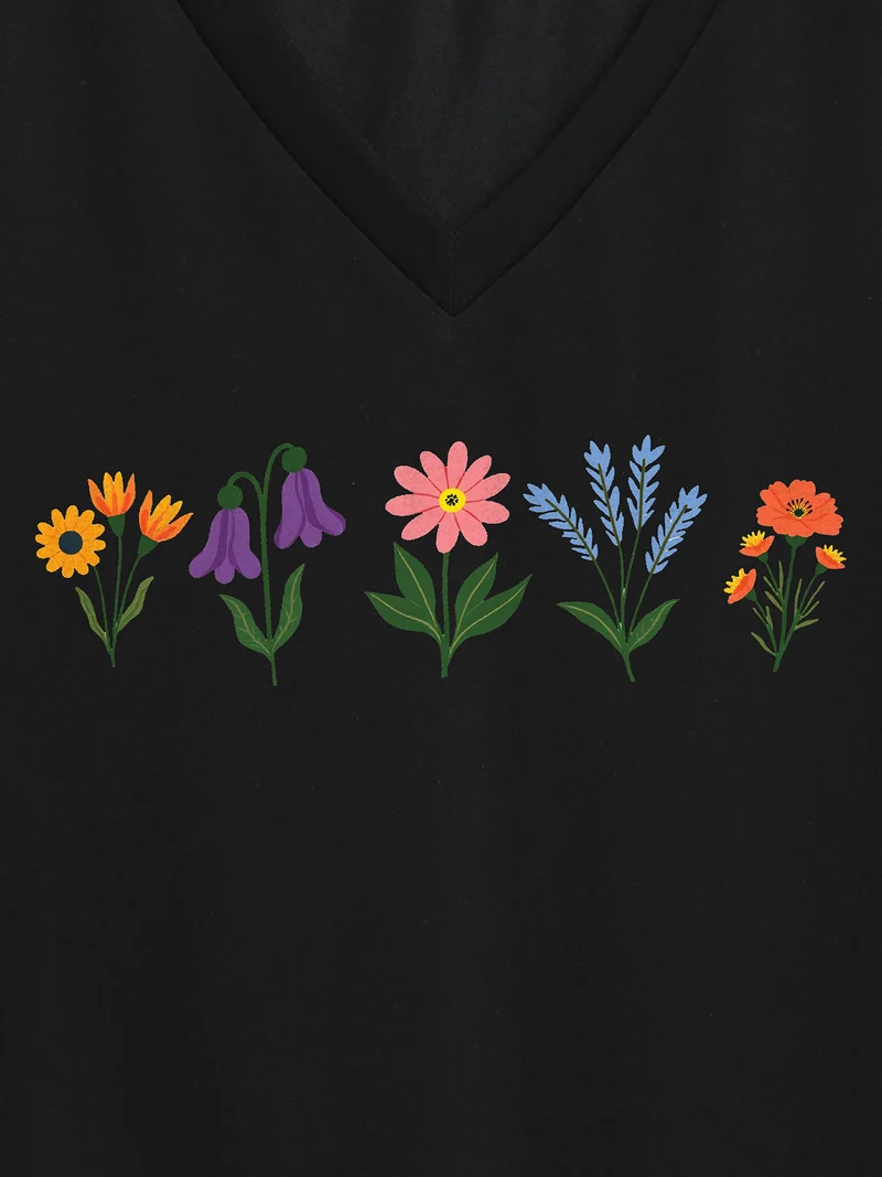 Backyard Flowers Pattern V-Neck T-Shirt
