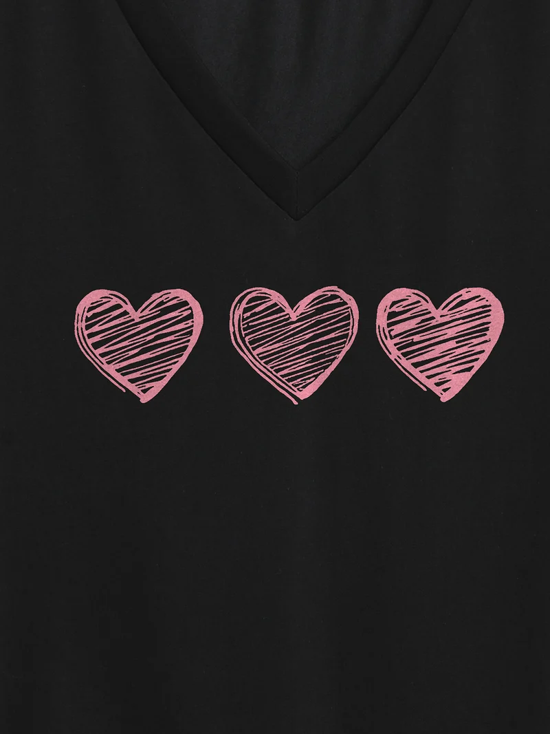 Blushing Hearts Pattern V-Neck T-Shirt