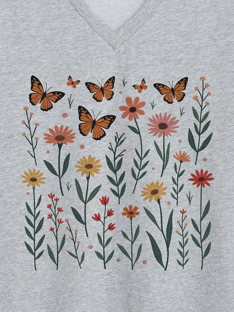 Butterflies Pattern V-Neck T-Shirt