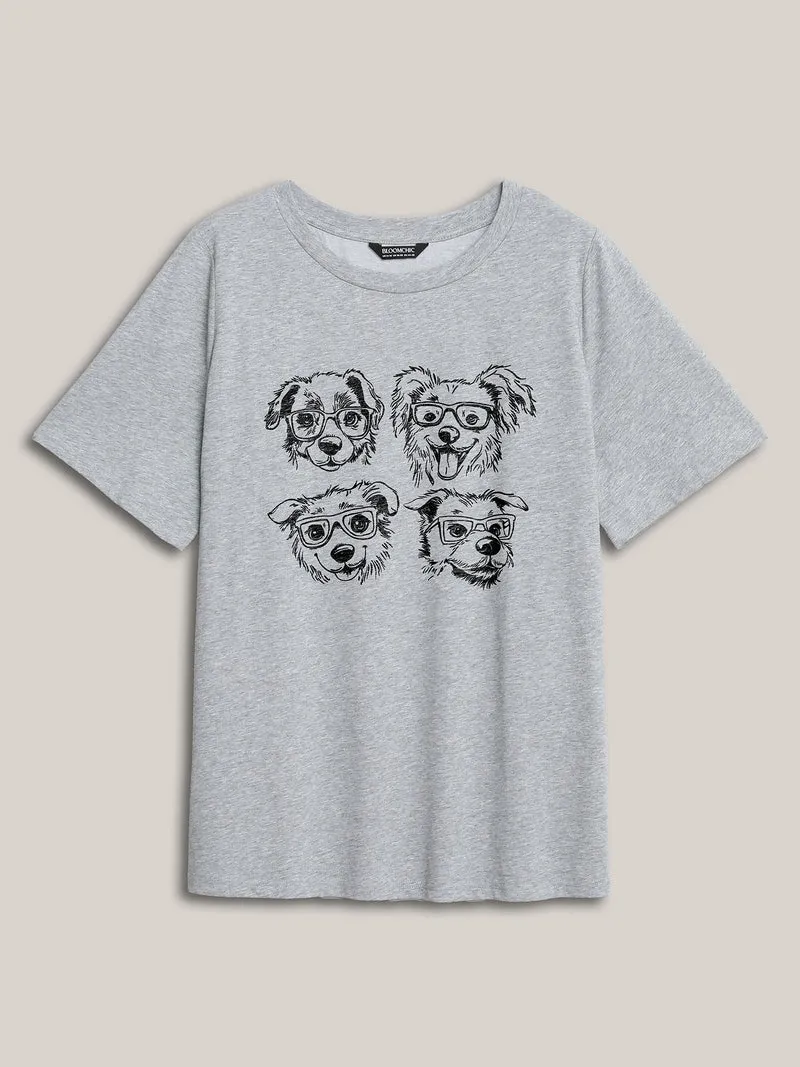 Puppy Print Round Neck T-Shirt