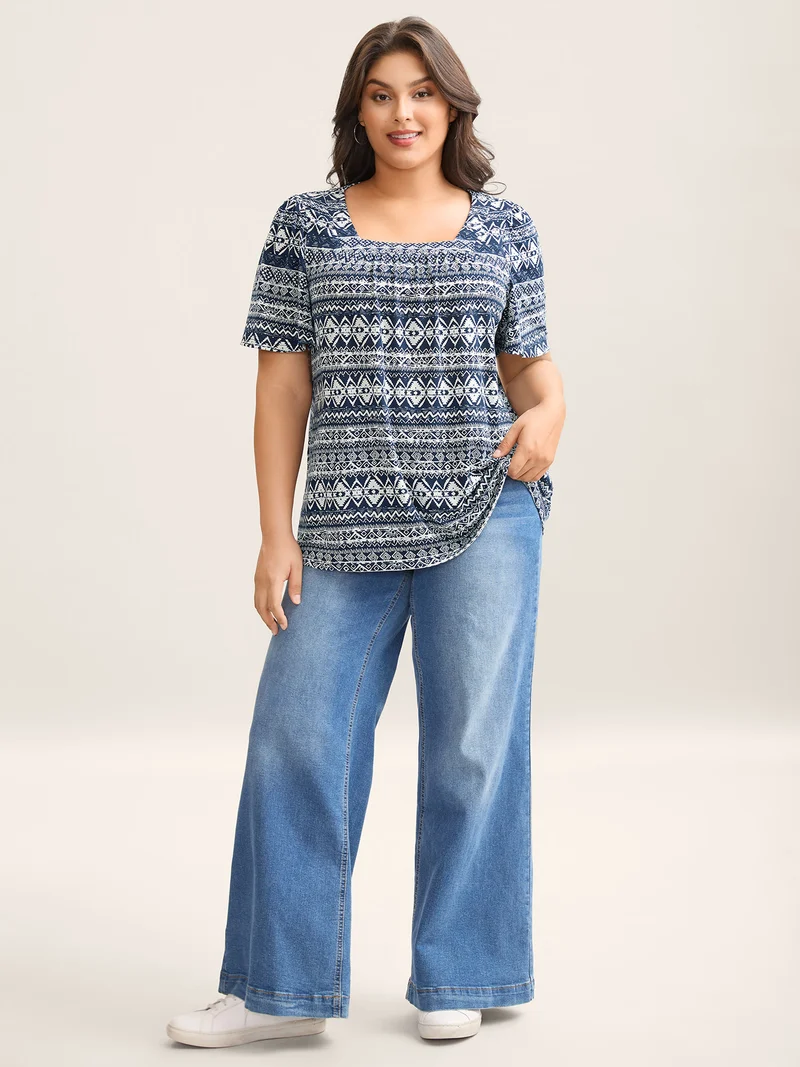 Boho Print Square Neck T-Shirt
