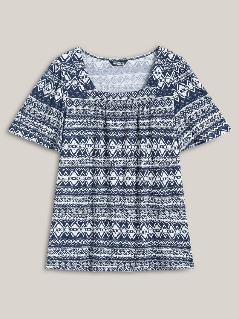 Boho Print Square Neck T-Shirt
