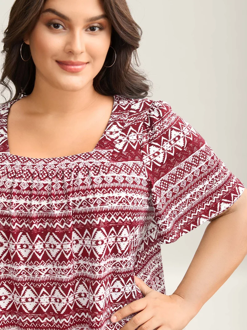 Boho Print Square Neck T-Shirt