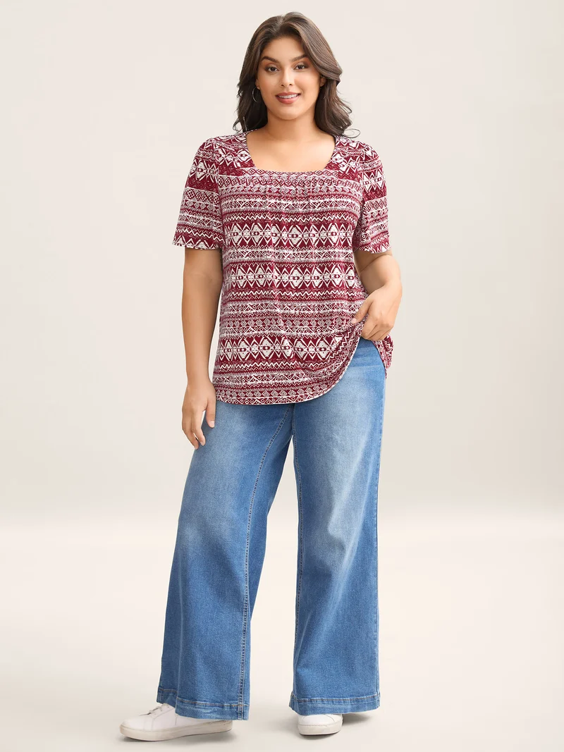 Boho Print Square Neck T-Shirt