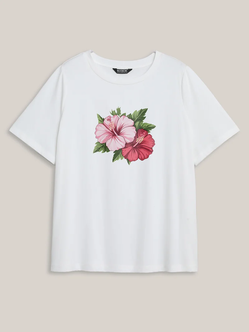 Colorful Floral Pattern Round Neck T-Shirt