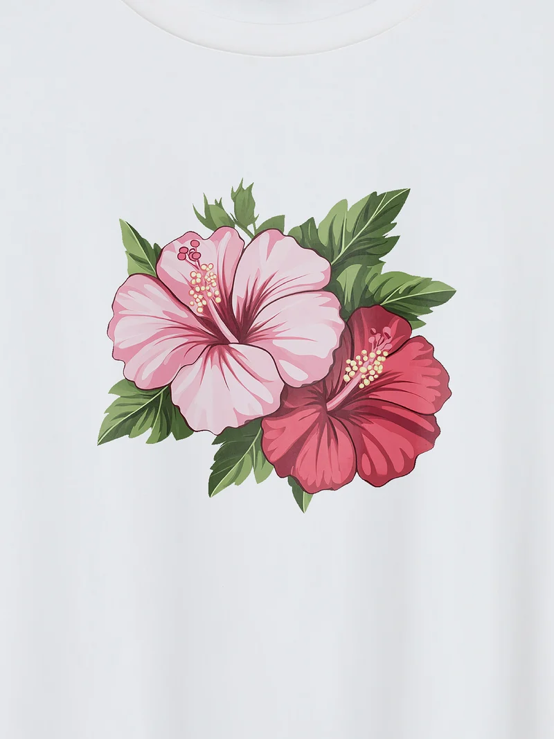Colorful Floral Pattern Round Neck T-Shirt