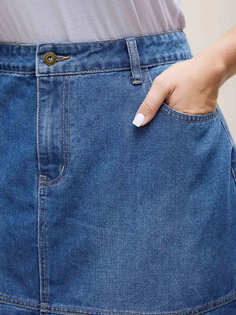 A-Line Seamed Maxi Denim Skirt