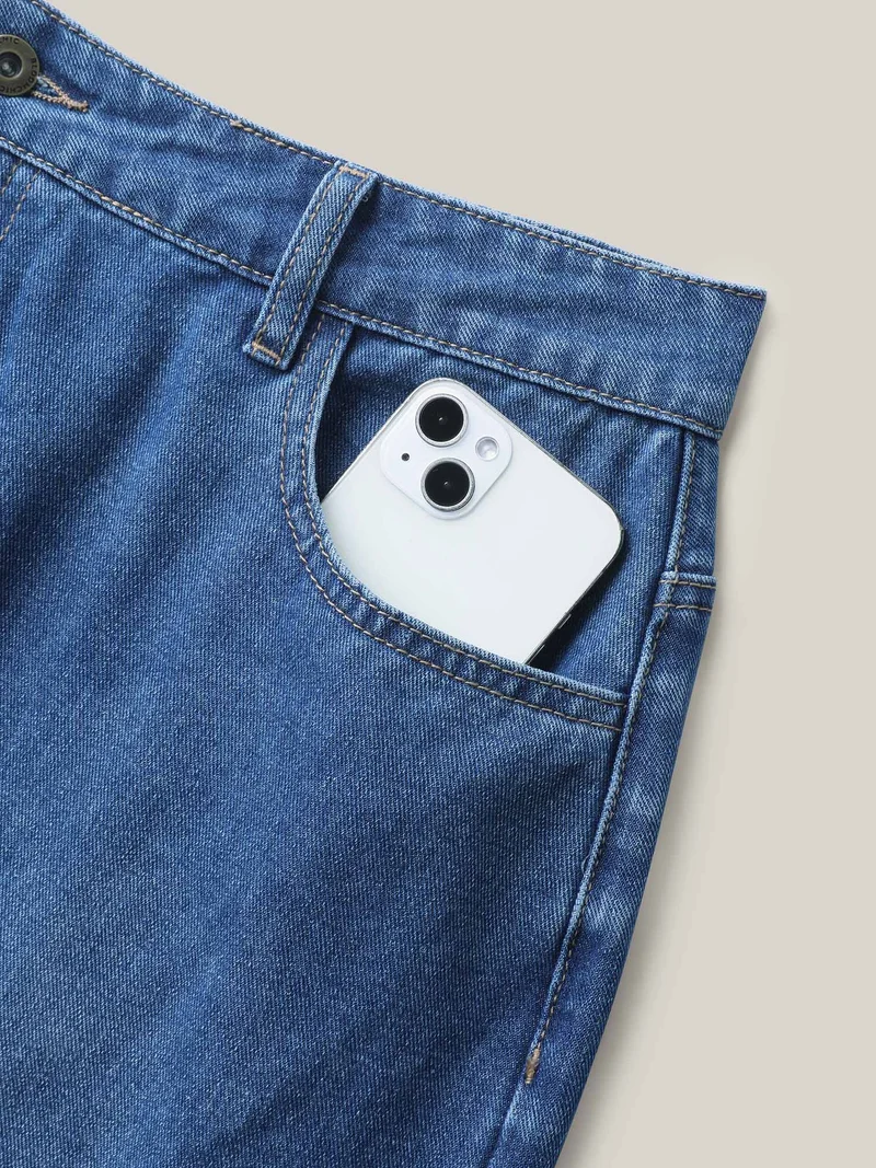 A-Line Seamed Maxi Denim Skirt