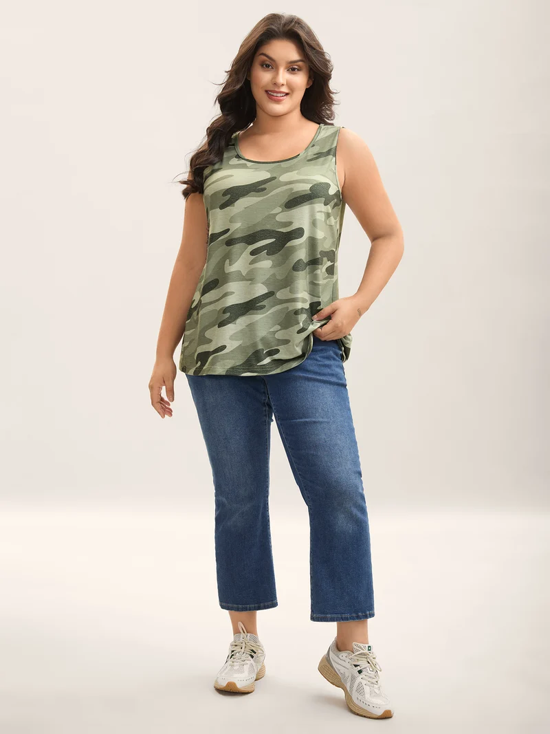 Camouflage Print Round Neck Tank Top