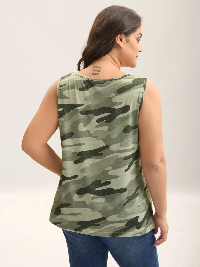 Camouflage Print Round Neck Tank Top