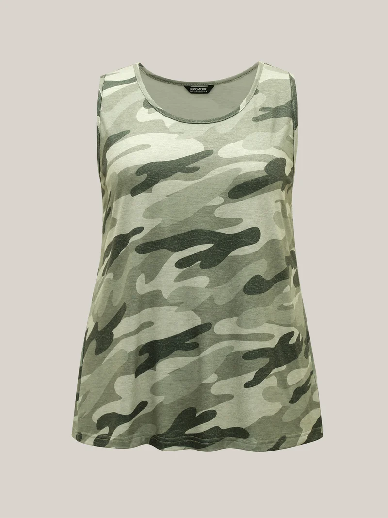 Camouflage Print Round Neck Tank Top