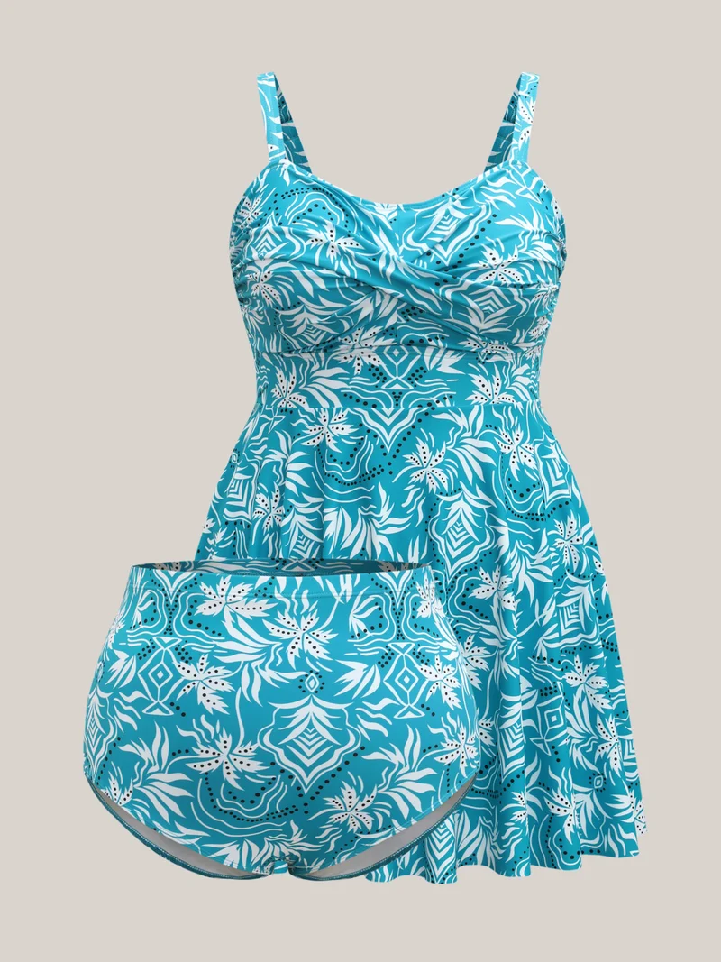 Twist Front Floral Print Swim Dress
