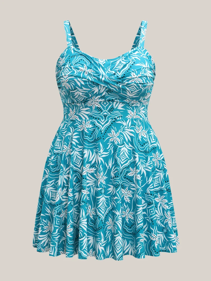 Twist Front Floral Print Swim Dress