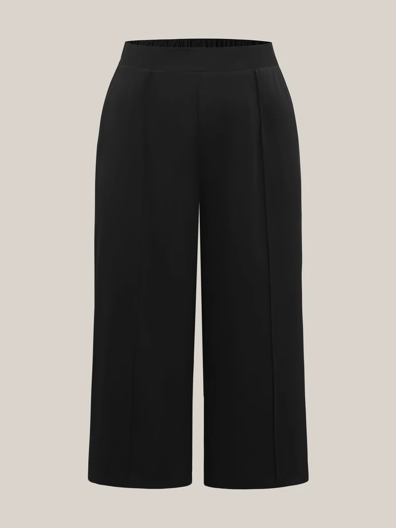 Stretchy Pleated Pockets Wide-Leg Pants