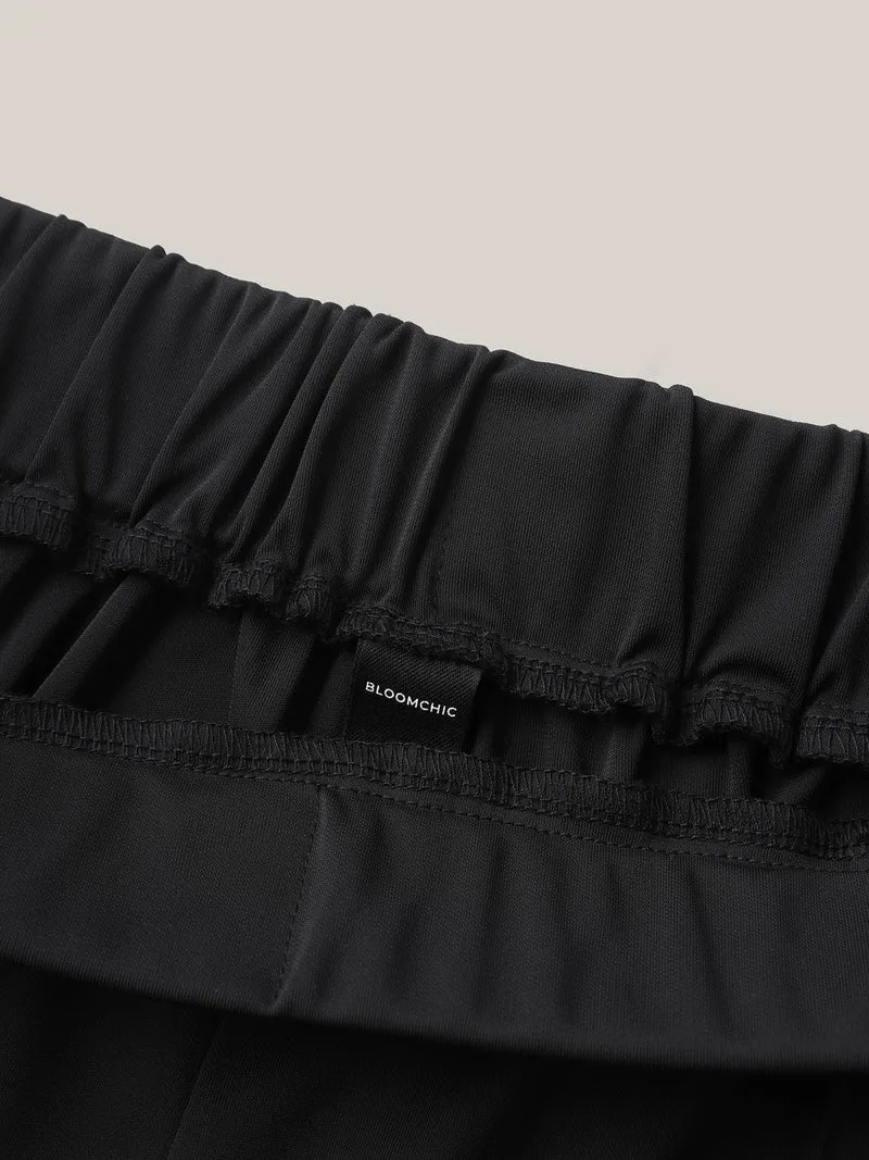 Stretchy Pleated Pockets Wide-Leg Pants