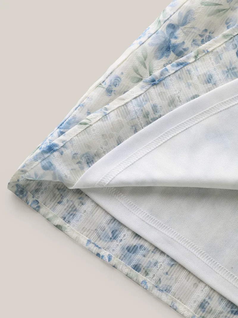 Floral Print Embroidered Petal Trim Blouse