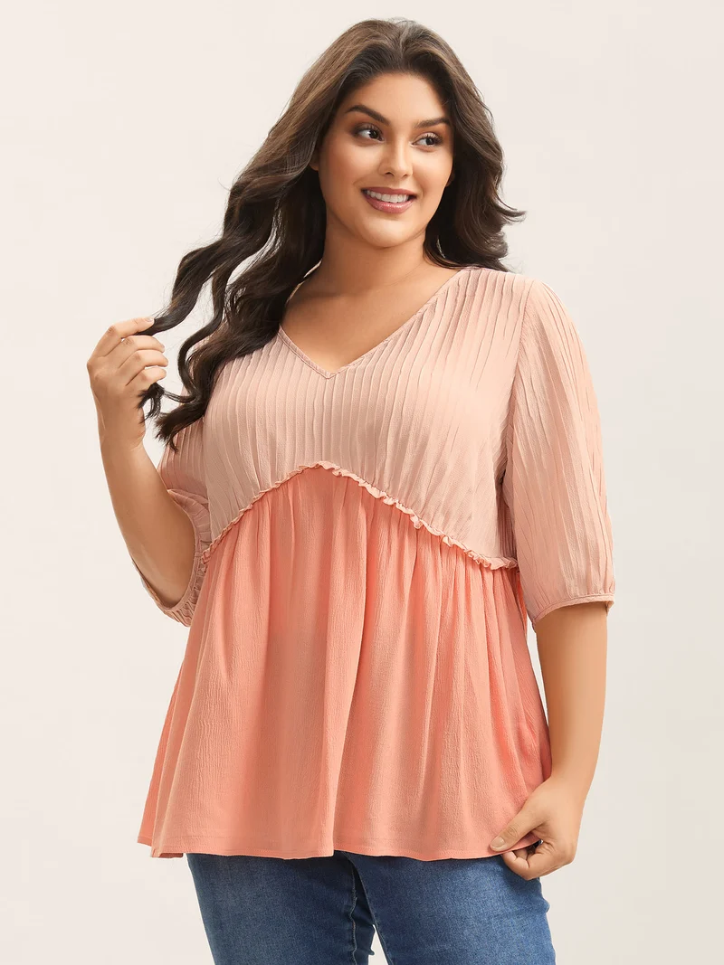 Pleated Layered Sheer Puff Sleeve Blouse