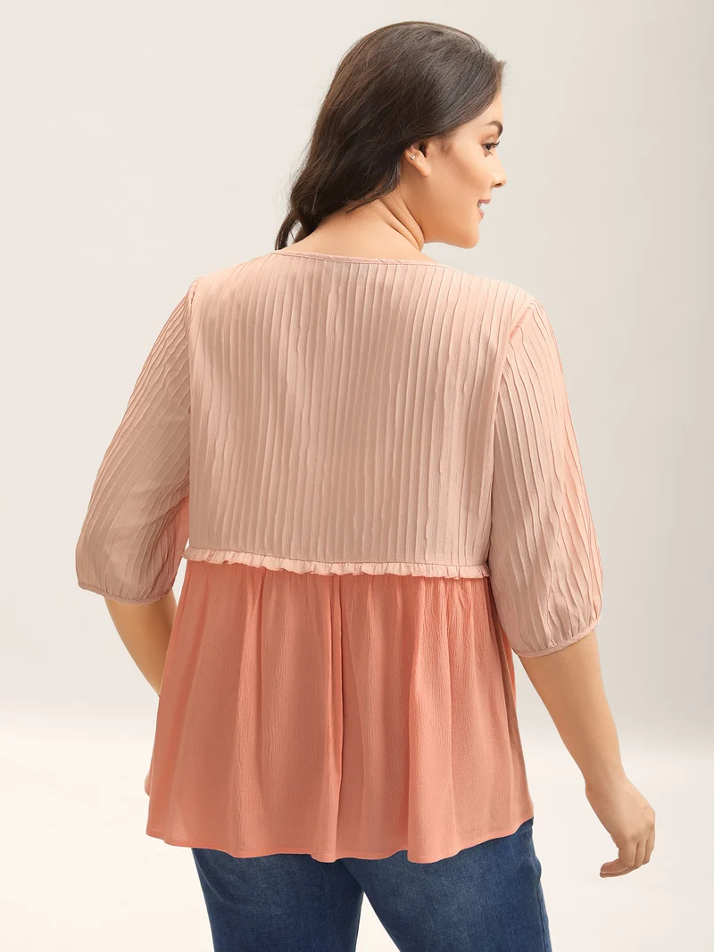Pleated Layered Sheer Puff Sleeve Blouse