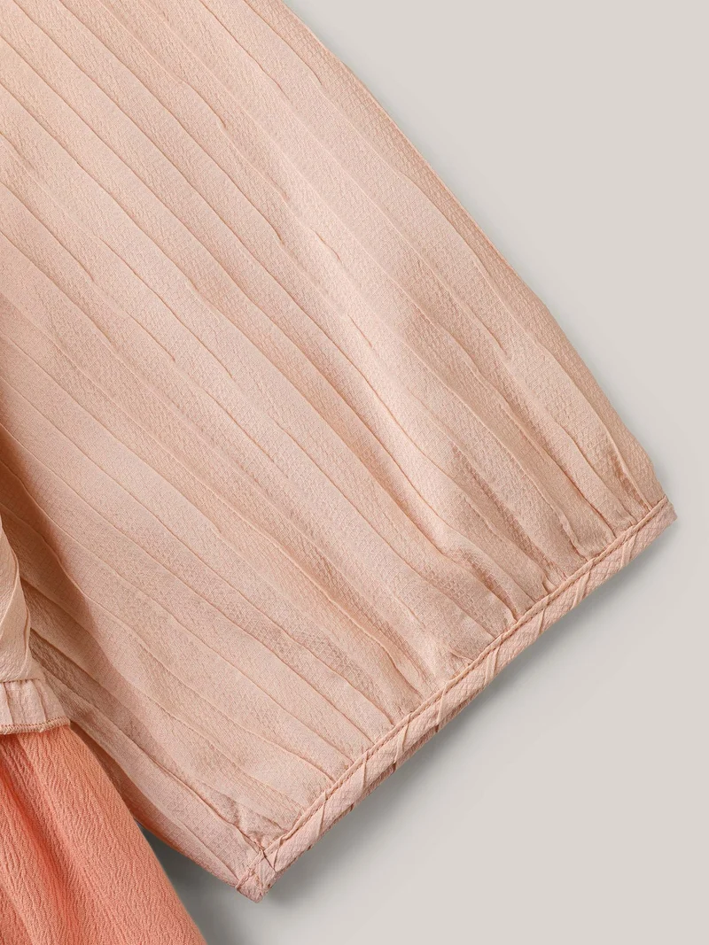Pleated Layered Sheer Puff Sleeve Blouse