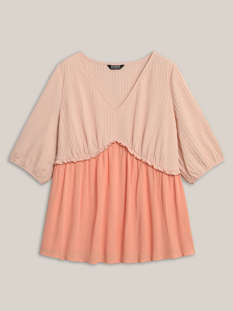 Pleated Layered Sheer Puff Sleeve Blouse