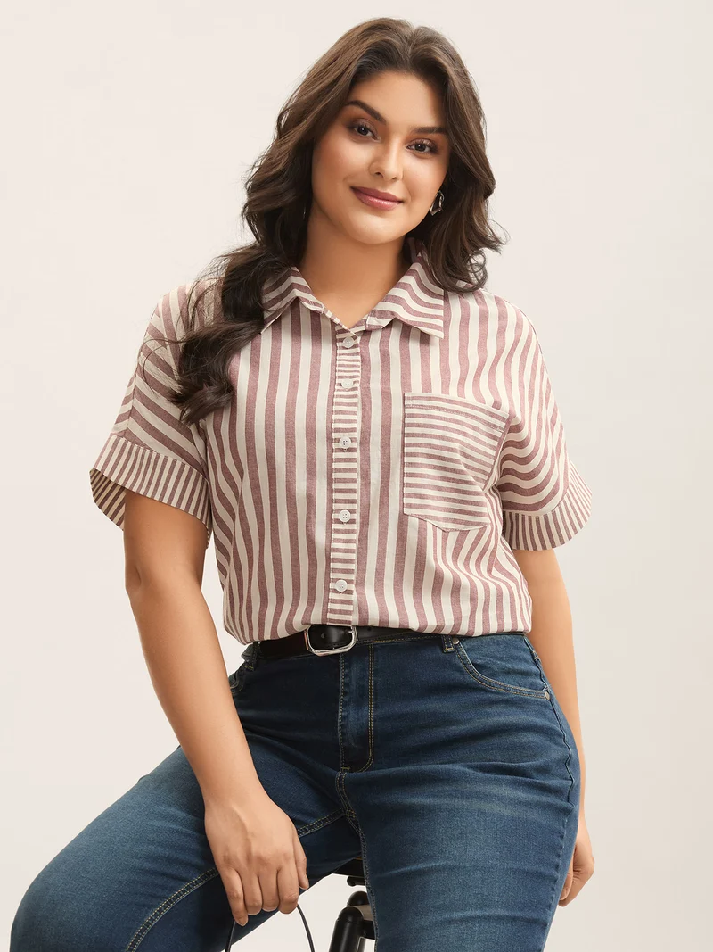 Cotton Striped Dolman Sleeve Blouse