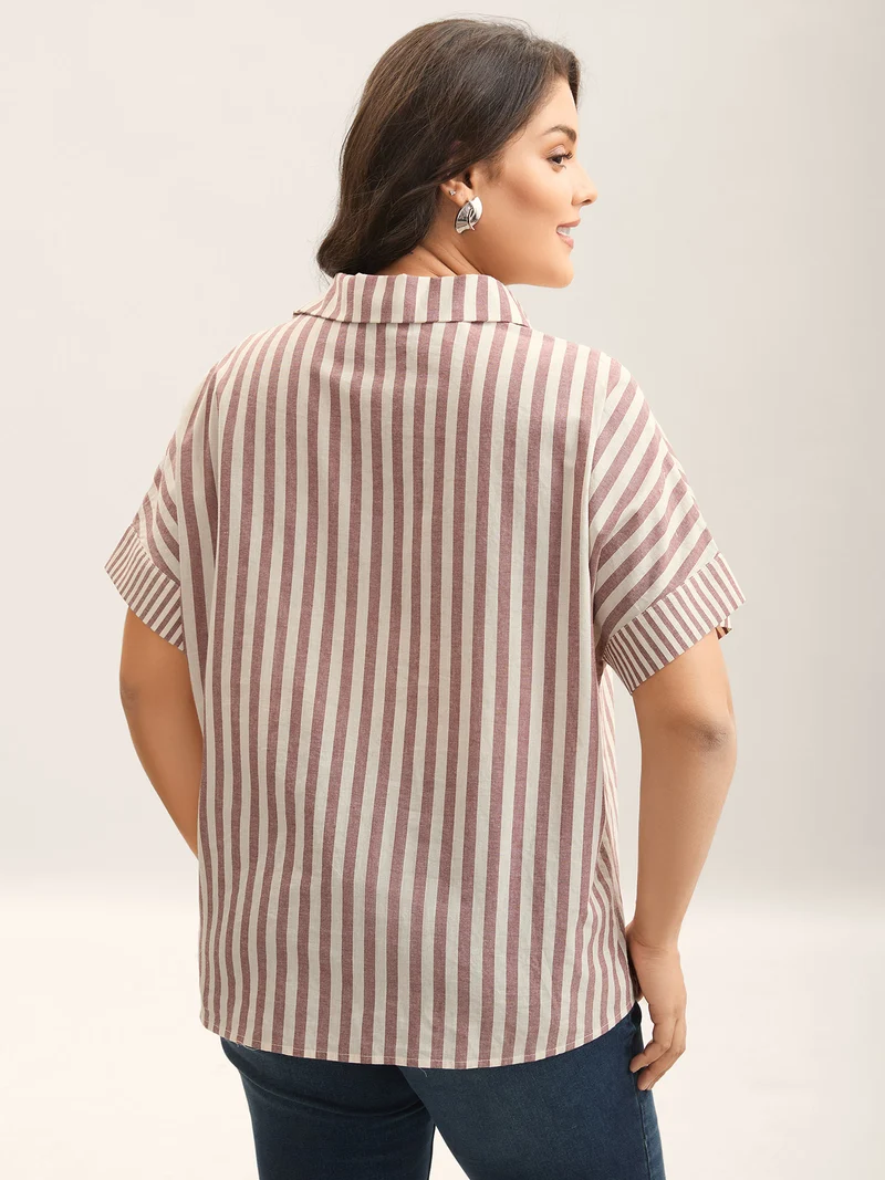 Cotton Striped Dolman Sleeve Blouse