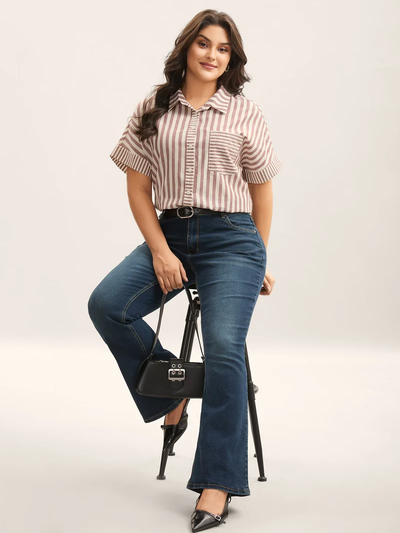 Cotton Striped Dolman Sleeve Blouse