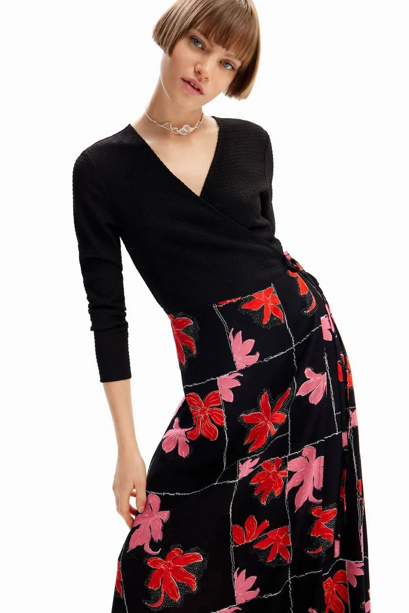 Robe midi portefeuille fleurie