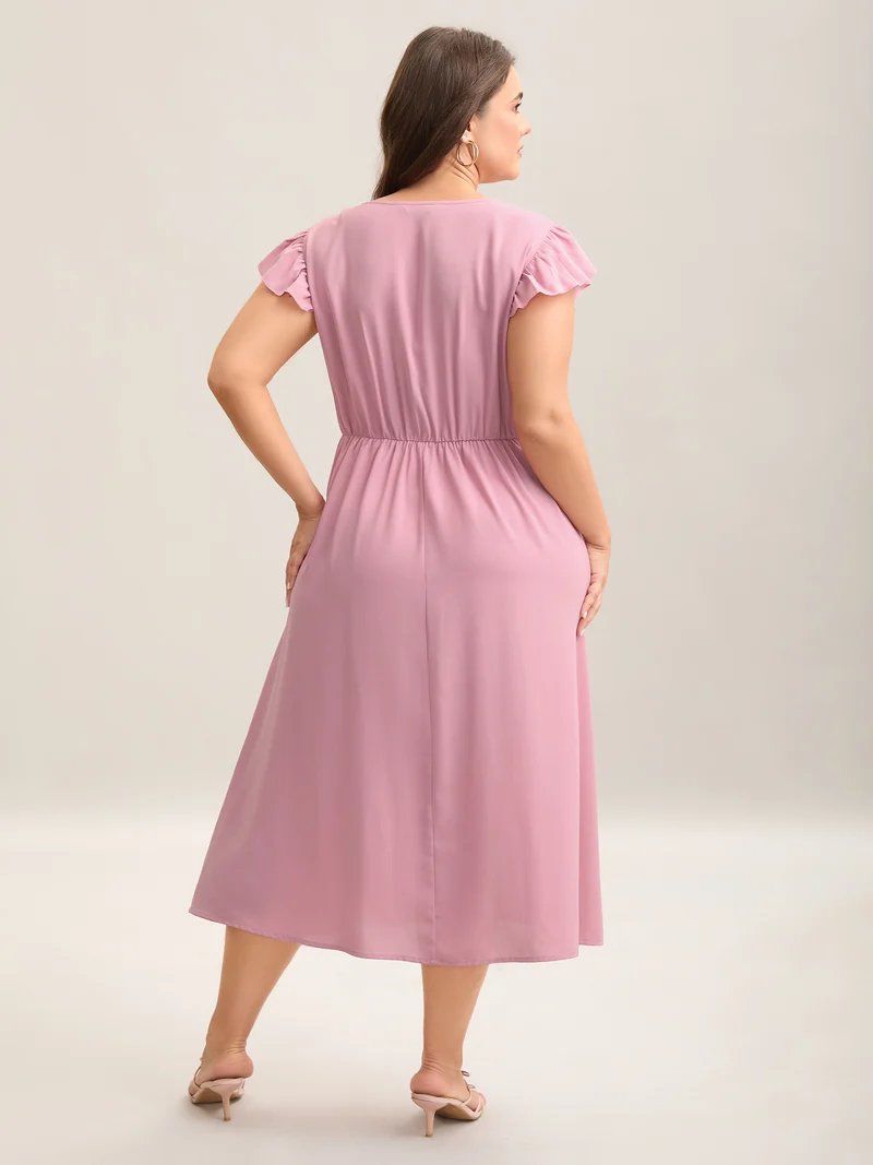 Tie-Up Panels Solid Pockets Midi Dress