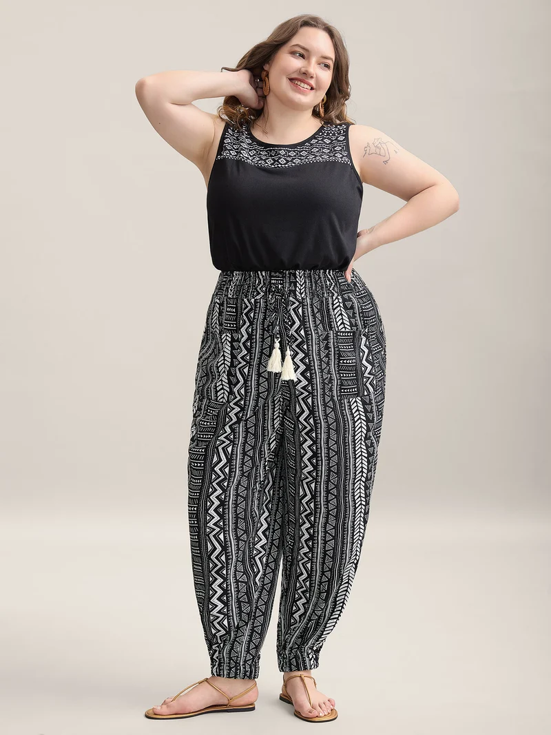 Boho Stripes Tassels Jogger Pants