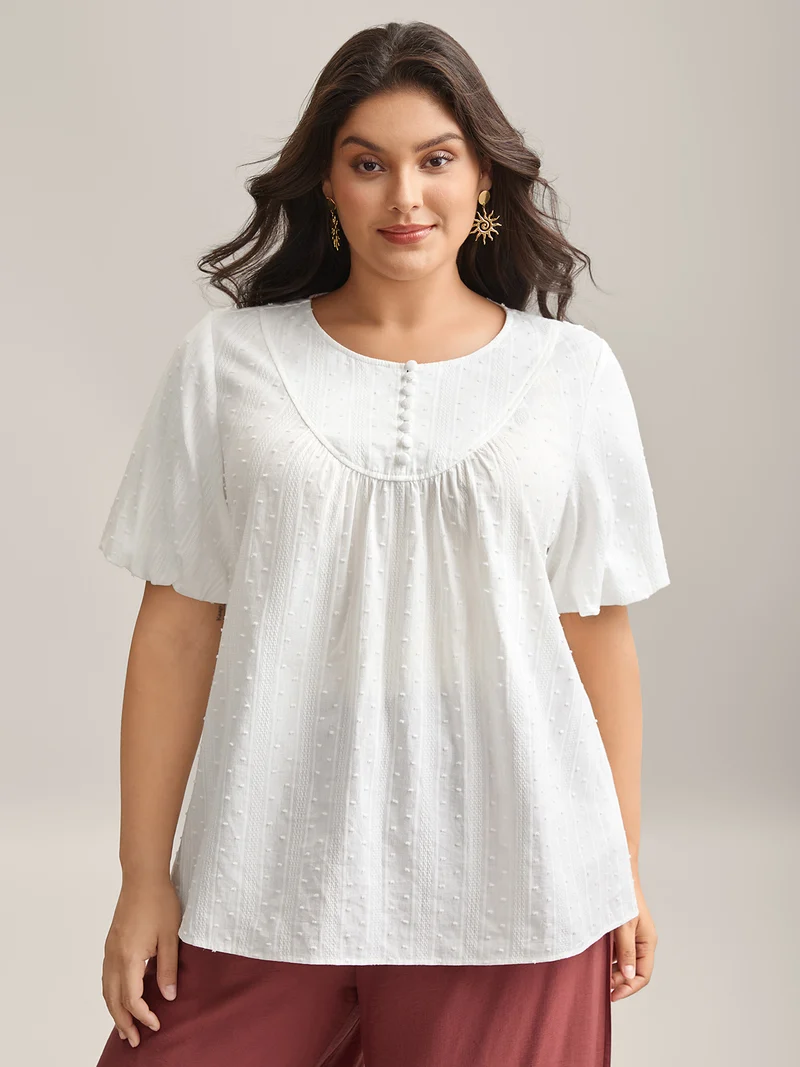 Pure Cotton Puff Sleeve Button Blouse