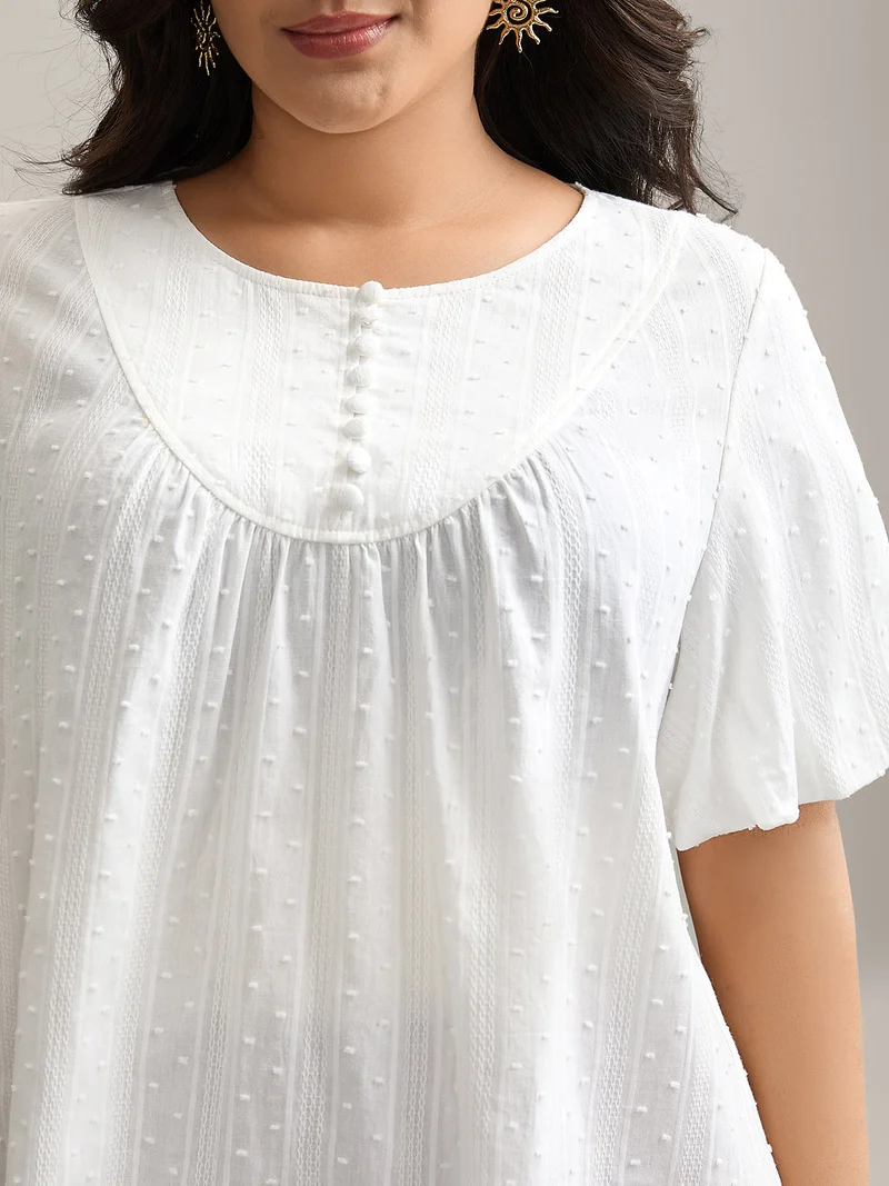 Pure Cotton Puff Sleeve Button Blouse