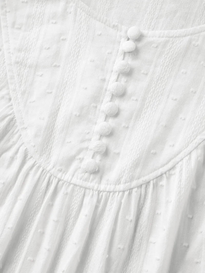 Pure Cotton Puff Sleeve Button Blouse