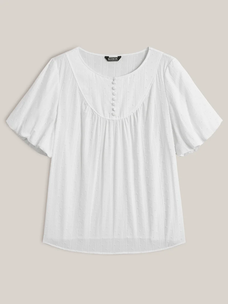 Pure Cotton Puff Sleeve Button Blouse