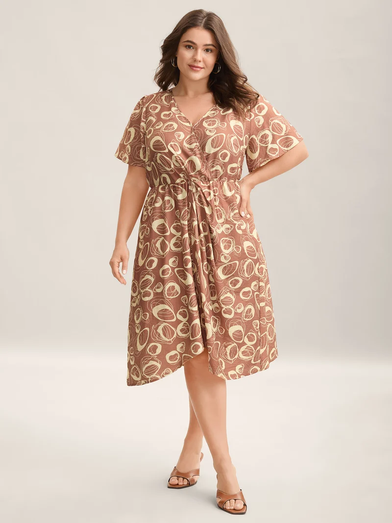 Rayon Bubble Print Stretchy Waist Pockets Midi Dress