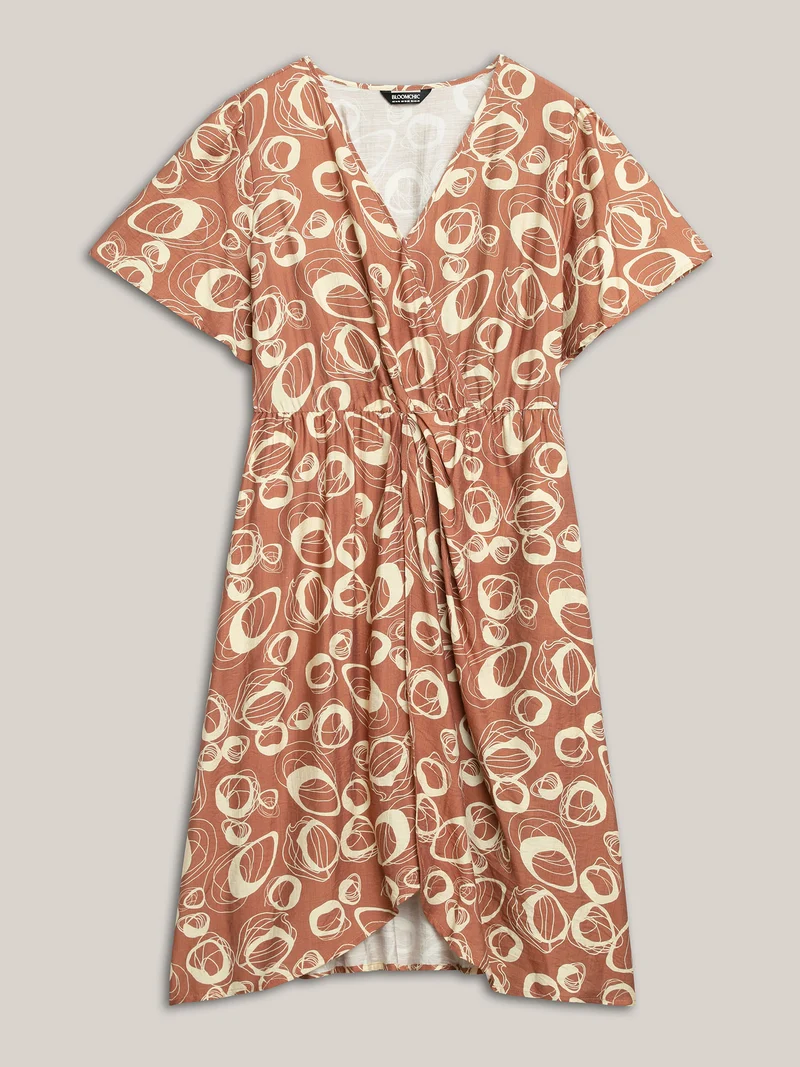 Rayon Bubble Print Stretchy Waist Pockets Midi Dress