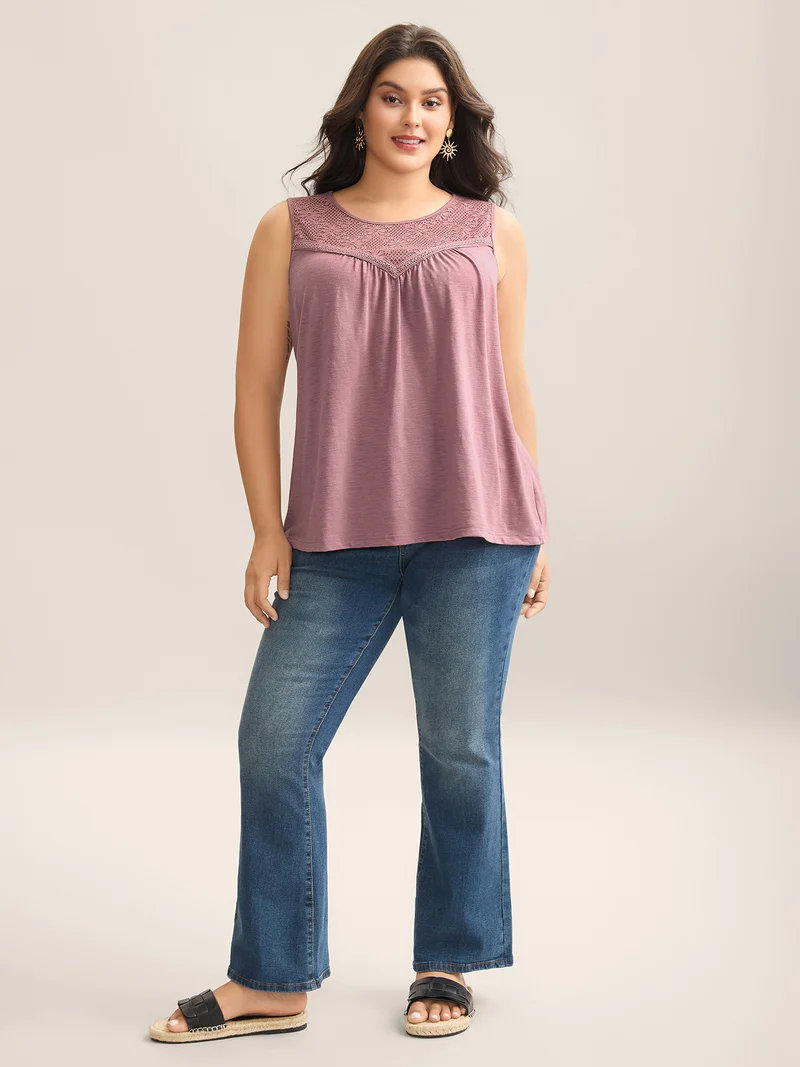 Plain Stretchy Lace Tank Top
