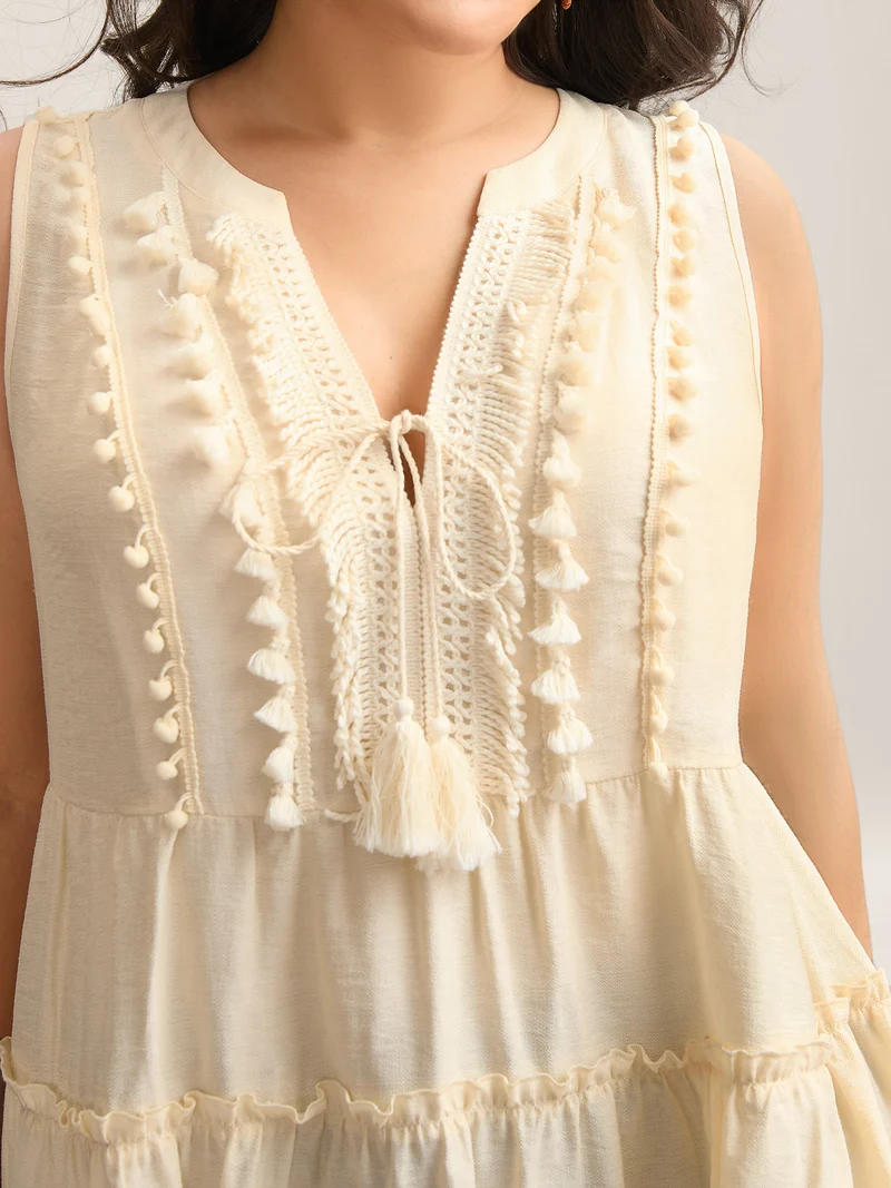 Pure Textured Tassels Tiered Tank Top