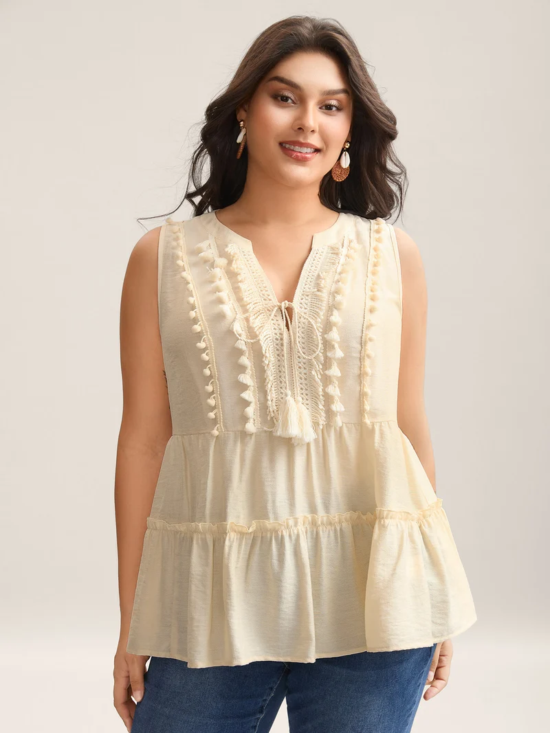 Pure Textured Tassels Tiered Tank Top