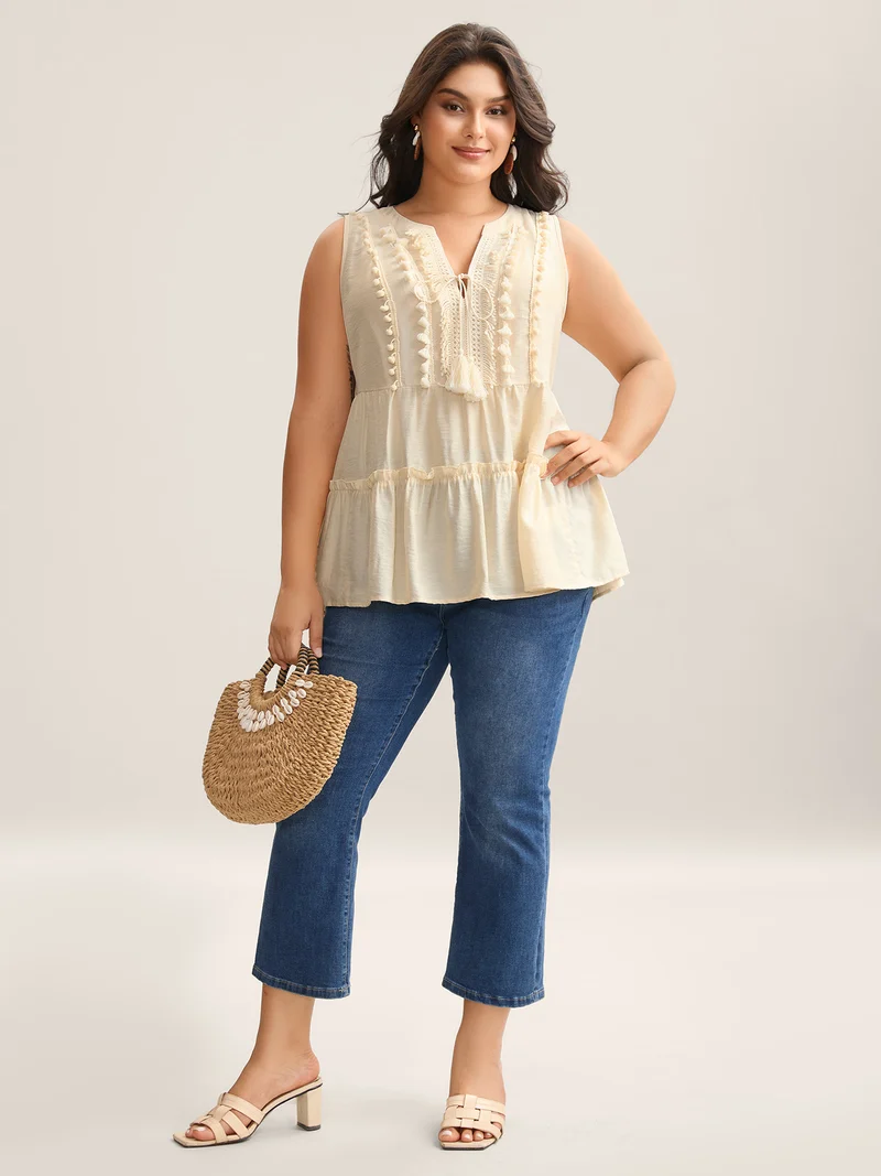 Pure Textured Tassels Tiered Tank Top