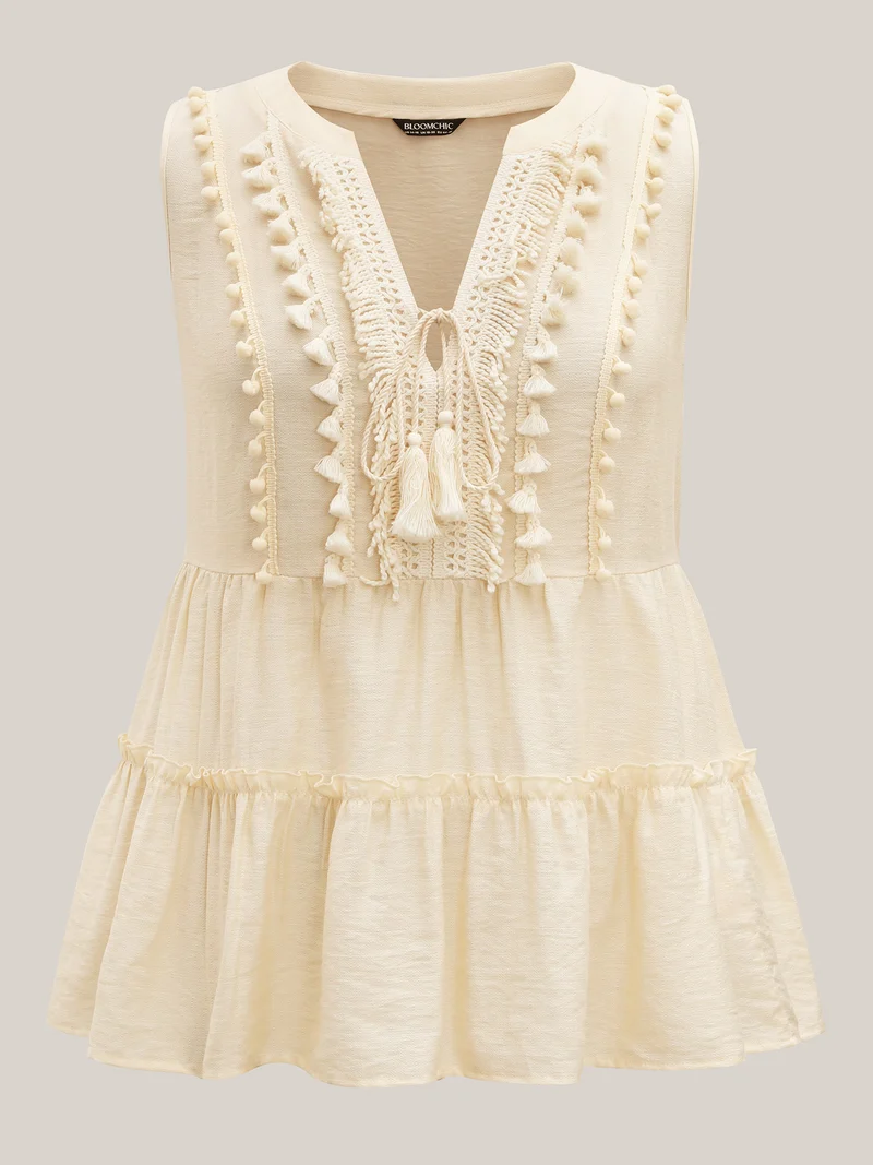 Pure Textured Tassels Tiered Tank Top