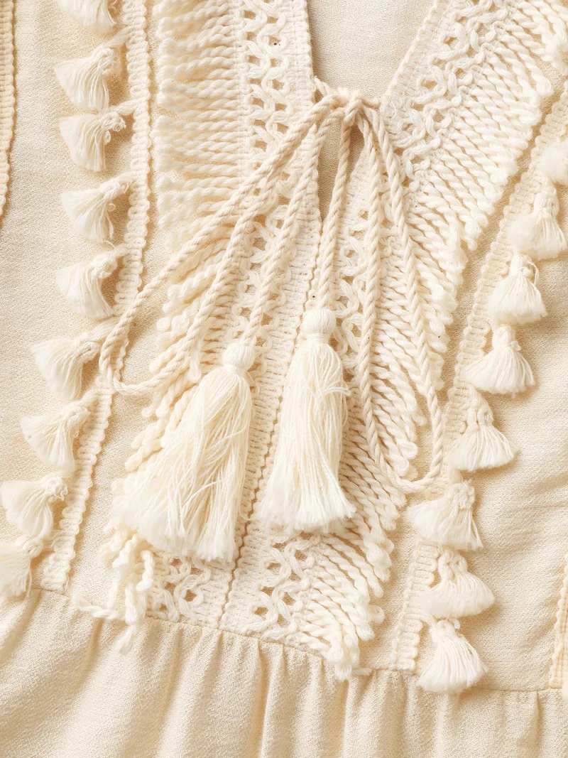 Pure Textured Tassels Tiered Tank Top