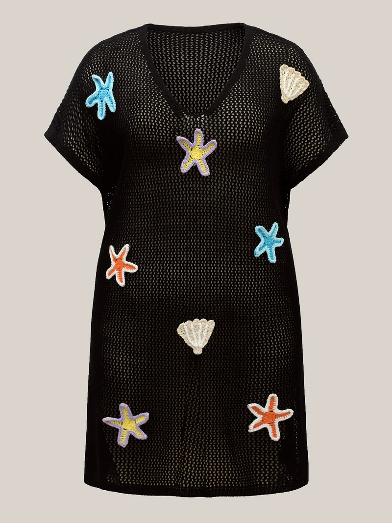 Starfish Shell Crochet Slit Swim Cover-Up